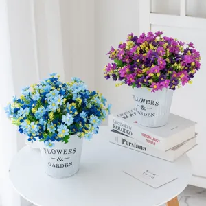 Artificial daisy flower bouquet with white pot for home wedding party decor indoor.