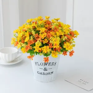 Artificial Silk Daisy Flower Bouquet 28 Heads Orange Fake Flowers For Home Wedding Party Hotel Engineering Decoration