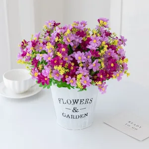 Artificial small daisy flower bouquet with white pot for home table wedding decor