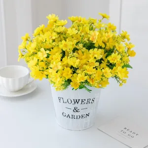 Artificial yellow daisy flower bouquet in white metal pot for home wedding hotel decor