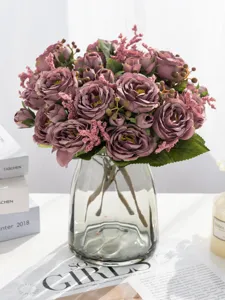 Bouquet di fiori artificiali peonie in seta in vaso di vetro per arredamento casa