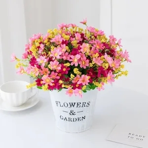Artificial daisy flower bouquet with white pot for home wedding party hotel decor 28 heads