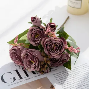 Bouquet di peonie artificiali in seta fiori finti viola vintage decorazione tavola matrimonio