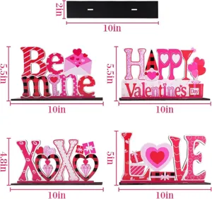 Valentine's Day wooden tiered tray decor signs set with XOXO LOVE Be Mine heart designs.