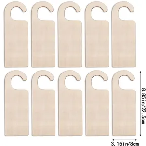 Detailed view of 10 unfinished wooden door hanger blanks, measuring 8.85x3.15 inches for DIY crafts.