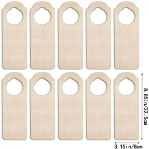 Unfinished blank wooden door hangers set of 10 pieces, DIY crafts for home and hotel decor.