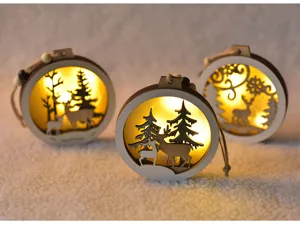 Wooden Deer Christmas Ornament LED Lighted Hanging Pendant for Holiday Home Decoration
