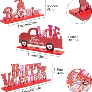 Valentine's Day Wooden Tabletop Sign Tiered Tray Decor Gnome Red Truck Heart Decor