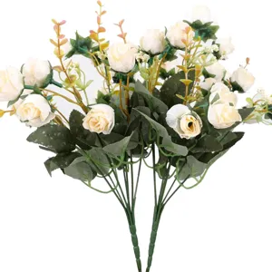 Künstlicher Rosenstrauch 21 Köpfe Seidenblumen für Heimdekoration Hochzeit Blumenarrangement Detailansicht