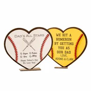 Vatertag Holz Herz Baseball Schild Tischdeko Geschenk mit Baseballnähten und tollem Text.