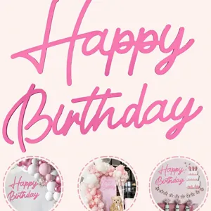 Rose Happy Birthday lettres en bois panneau autocollant mural pour superbe fond de fete unique.