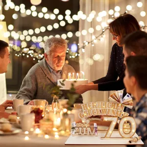Cadeau d'argent 70 ans en bois panneau de table décoration pour fête d'anniversaire.