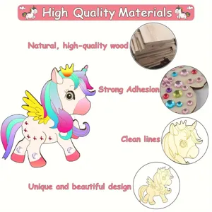 Set di giocattoli di pittura unicorno in legno fai da te per bambini con strass e decori.