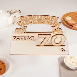 Support en bois pour cadeau d'argent 70 ans decoration de table en bois pour fete anniversaire