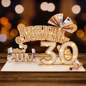 Panneaux Porte-Argent d'Anniversaire en Bois Avec Lumière LED Bois de Peuplier Découpe Laser Ornement de Bureau Cadeau