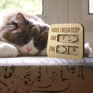 Wooden Pet Feeding Reminder Sign Cat Dog Daily Feed Status Tracker Board Decor Gift