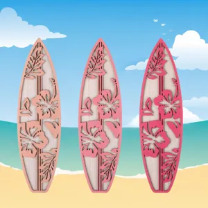 Wooden surfboard wall hanging set for summer beach party home decor, size 30x8.5cm.