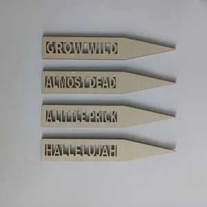 Wooden plant labels set laser cut text markers for garden potted flowers decorative signs details