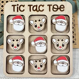 Wooden Christmas Tic Tac Toe Board Game Rudolf Reindeer Interactive Desktop Educational Toy Festive Party Family Gift
