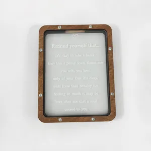 Wooden Heaven Bank piggy bank with transparent window and English quote insert for home decor.