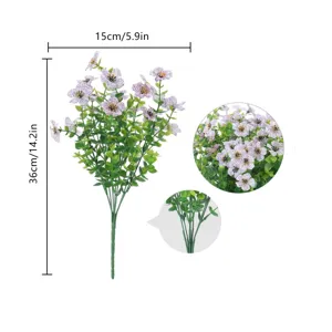 Artificial flower bouquet detail showing close-up daisy blooms and realistic green stem structure.