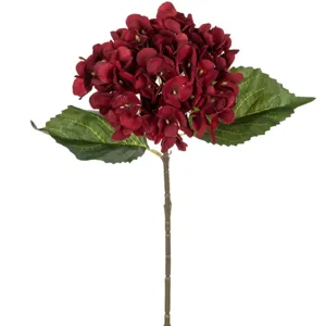 Kunstmatige bordeauxrode hortensia enkele stengel zijden bloem voor huwelijksdecore.