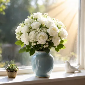 Bouquet de Fleurs de Roses en Soie Artificielle 10 Têtes Fausses Fleurs Blanches pour Mariage Décoration Intérieure Accessoires de Photographie