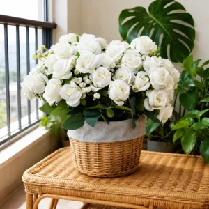 Bouquet de roses blanches artificielles pour décoration de mariage et accessoires photo.