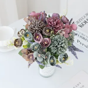 Nordic Rose Hydrangea Artificial Flowers Silk Fake Flower Bouquet For Home Wedding Party Photography Decoration