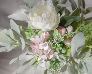 Künstlicher beflockter Hasenohr Pflanzenblatt Blumenstrauß Detailansicht für Heimdeko.