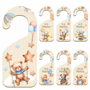 Wooden Baby Closet Dividers Nursery Wardrobe Organizer Milestone Cards Cute Bear Design Baby Clothes Sorting Divider