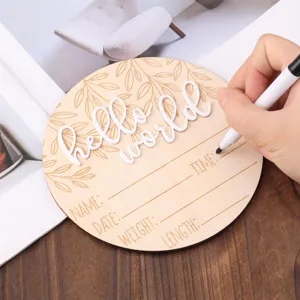 Panneau d'annonce de naissance en bois 3D Hello World bébé nouveau-né accessoire photo