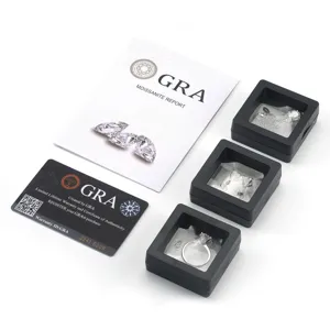 Detailed view of high-end silver Moissanite jewelry set with GRA certificate and boxes