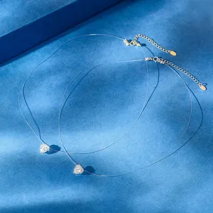 Sparkling heart cubic zirconia invisible fishing line choker necklace for women