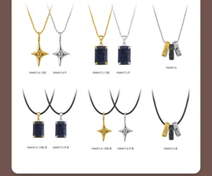 Collier pendentif en argent S925 avec étoile, lapis-lazuli et anneaux multiples pour femmes.
