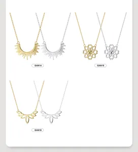 S925 Silber Halsketten Kollektion mit Sonnen Blumen und Blatt Anhängern in Gold und Silber