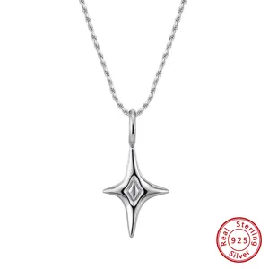 S925 Sterling Silber vierzackiger Stern Anhänger Halskette elegante minimalistische Schmuck