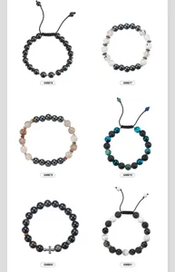 Detaillierte Anzeige von sechs Naturstein-Perlenarmbändern mit verschiedenen SKU-Labels