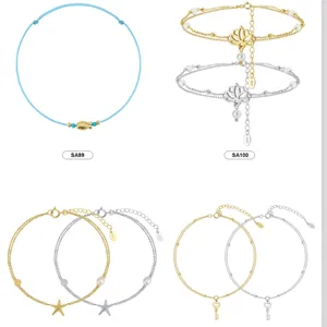 Elegante Kollektion von 925er Sterling Silber Fußkettchen mit Lotus- und Sternanhängern