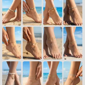 Verschiedene 925 Silber Fußkettchen für Damen mit Strand- und Sommer-Charm-Designs.