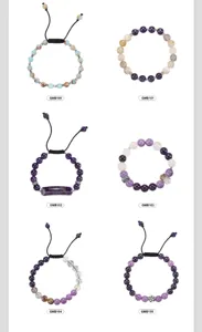 Anzeige von sechs Perlenarmbändern aus Naturstein mit Kristallvarianten und Kordeln