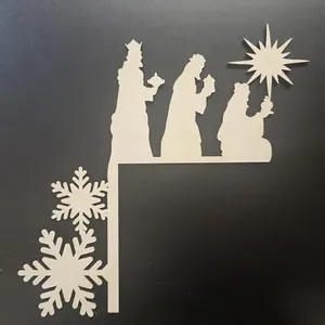 Wooden Christmas door corner decoration, Nativity scene door topper with stars and snowflakes.