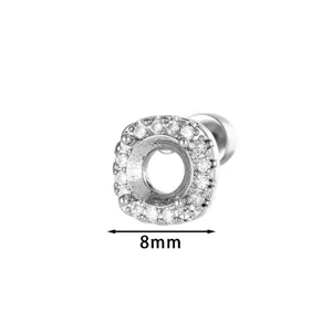 8mm square stainless steel stud earring base with 5mm empty setting and screw back