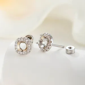 Titanium steel earring stud accessories featuring 5mm empty stone tray and screw back design