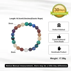 Multi-Farben Naturstein Perlenarmband mit 8mm Perlen und elastischem Seil Detail
