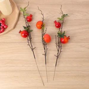 Ramo di Frutta Artificiale di Cachi Melograno per Decorazione Vaso Gambo di Pianta Finta in Plastica Schiuma Casa Ufficio Festa