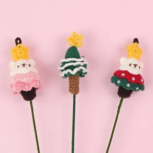 Handmade Crochet Christmas Tree Stem Woolen Yarn Knitted Artificial Flower Branch for Holiday Home Party Decoration