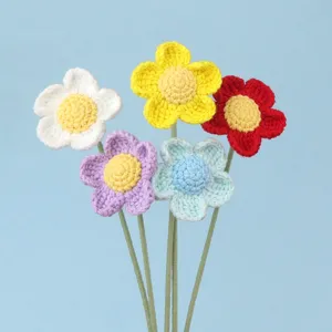 Fiori di Lana Afghani Fatti a Mano all'Uncinetto Bouquet di Fiori Simulati a Maglia Regalo per Insegnanti Donna