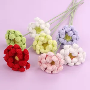 Hand Crochet Gerbera Daisy Yarn Flower Handmade Knitted Artificial Flower For Home Decor Birthday Gift Single Stem Ornament