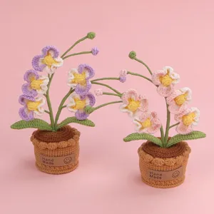 Handgefertigte Häkel Orchidee Topfpflanze Gestrickte Künstliche Blume Schreibtisch Ornament Warme Pastorale Gewebte Blumen Handwerk Für Home Office Tisch Dekoration Geschenk
